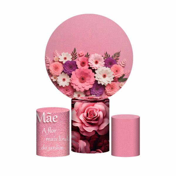 Trio Capa Cilindro + Painel Redondo Dia das Mães 1,50m Veste Fácil DM03