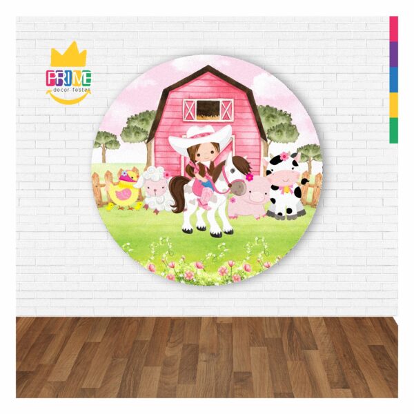Painel Redondo 3D Fazendinha Girl Abre Fácil 1,50m X 1,50m - Image 3