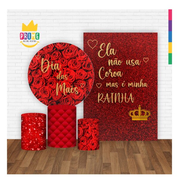 Kit Casado Dia das Mães Painel Redondo Trio  Cilindro Retangular Vertical Em Tecido DM-01 - Image 3