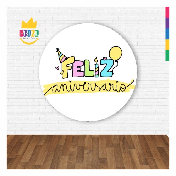 Painel Redondo 3D Feliz Aniversario Abre Fácil 1,50m X 1,50m - Image 3