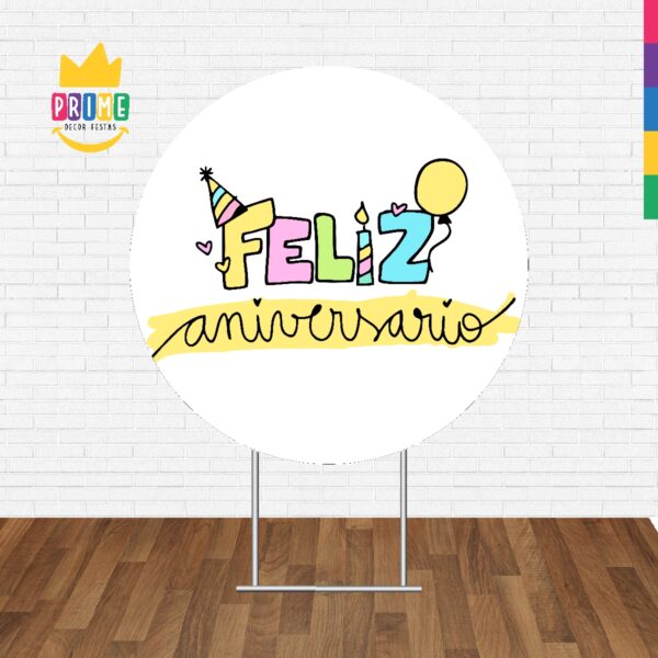 Painel Redondo 3D Feliz Aniversario Sublimado 1,50m x 1,50m - Image 3
