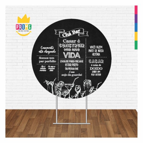 Painel Redondo 3D Cha Bar Tecido Sublimado 1,50m x 1,50m - Image 3