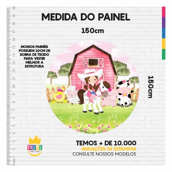 Painel Redondo 3D Fazendinha Girl Sublimado 1,50m x 1,50m - Image 4