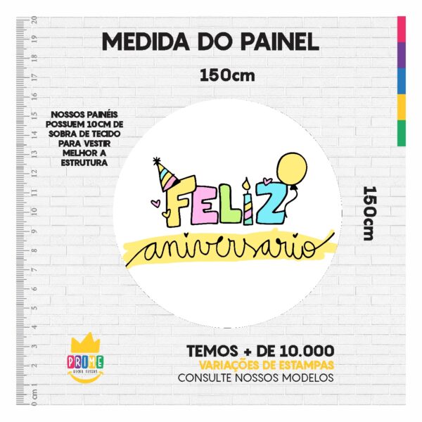 Painel Redondo 3D Feliz Aniversario Sublimado 1,50m x 1,50m - Image 4