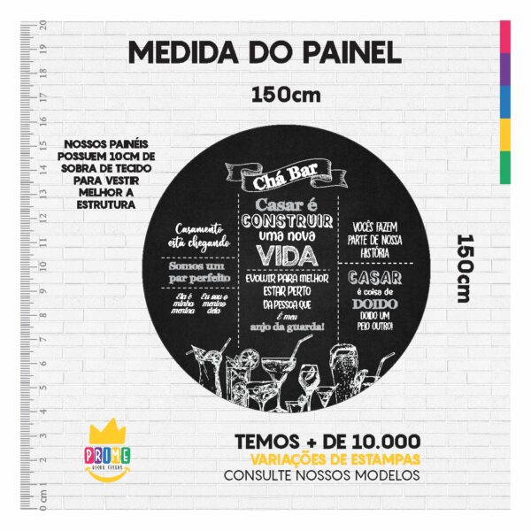 Painel Redondo 3D Cha Bar Tecido Sublimado 1,50m x 1,50m - Image 4