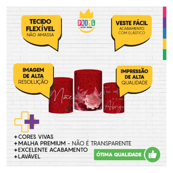 Trio Capa Cilindro Dia das Mães 3D Em Tecido Com Elástico DM-05 - Image 4