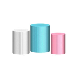 Trio Capa Cilindro Ripado Branco-Azul Rosa 3D Em Tecido Com Elástico 3