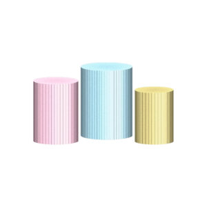 Trio Capa Cilindro Ripado Rosa Azul Amarelo 3D Em Tecido Com Elástico 4
