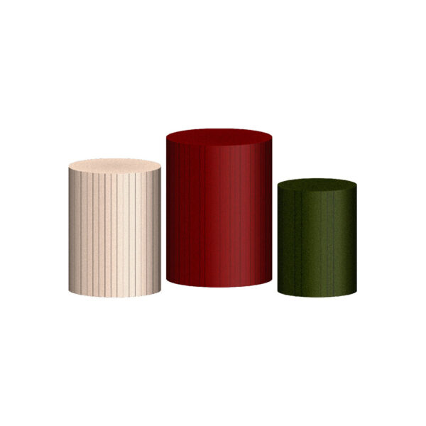 Trio Capa Cilindro Ripado Marfim-Vermelho-Verde 3D Em Tecido Com Elástico 6