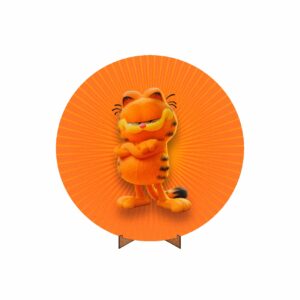 Painel Redondo Garfield Tecido 50cm X 50cm Com Suporte MDF 01