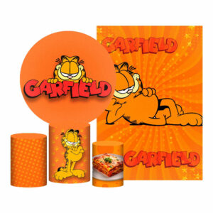 Kit Casado Garfield Painel Redondo Trio  Cilindro Retangular Vertical Em Tecido GF01