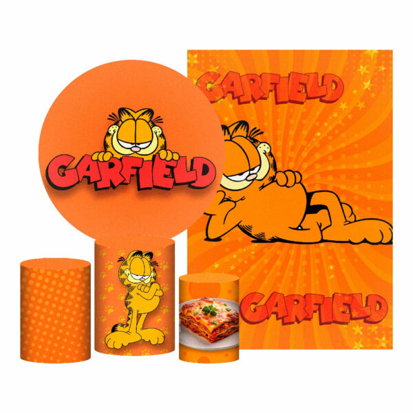 Kit Casado Garfield Painel Redondo Trio  Cilindro Retangular Vertical Em Tecido GF01
