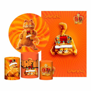 Kit Casado Garfield Painel Redondo Trio  Cilindro Retangular Vertical Em Tecido GF04