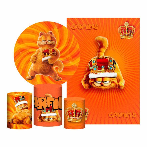 Kit Casado Garfield Painel Redondo Trio  Cilindro Retangular Vertical Em Tecido GF04