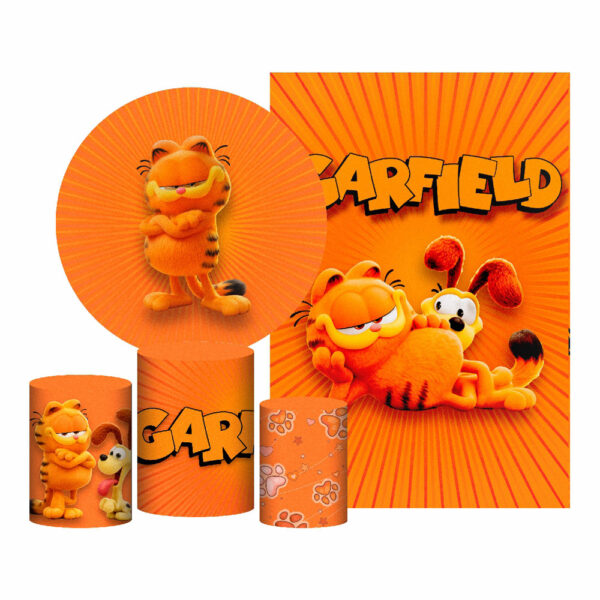 Kit Casado Garfield Painel Redondo Trio  Cilindro Retangular Vertical Em Tecido GF01