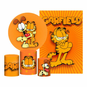 Kit Casado Garfield Painel Redondo Trio  Cilindro Retangular Vertical Em Tecido GF03