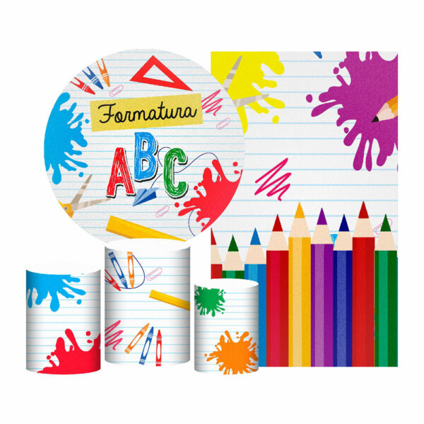 Kit Casado ABC Painel Redondo Trio Capas Cilindro Retangular Vertical Em Tecido