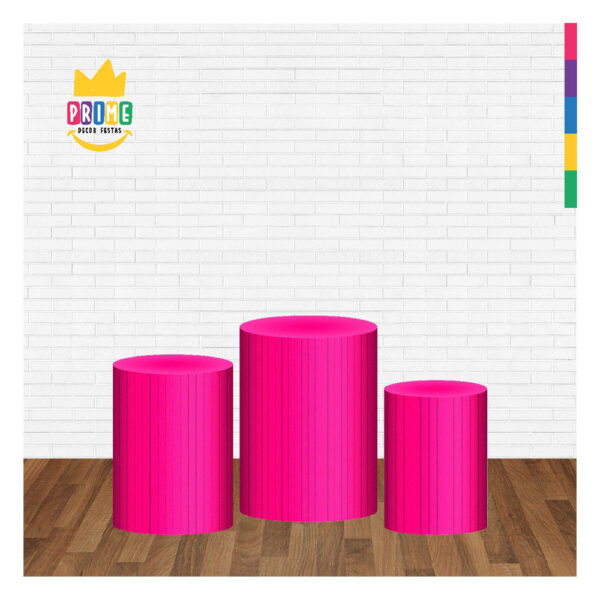 Trio Capa Cilindro Ripado Rosa Pink 3D Em Tecido Com Elástico 12 - Image 2
