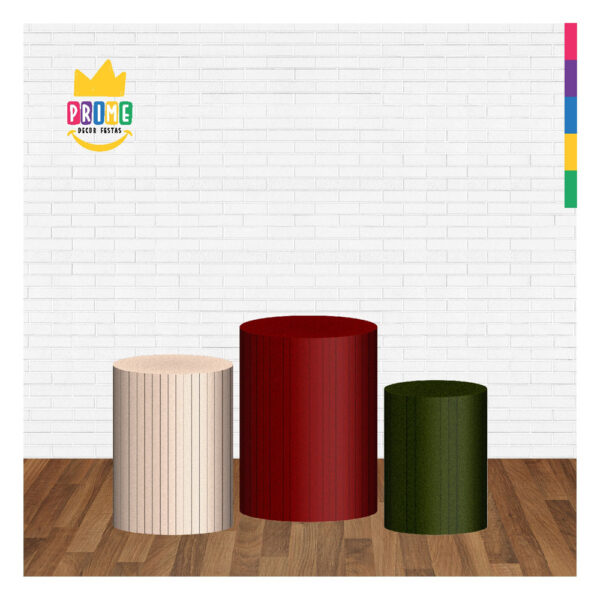Trio Capa Cilindro Ripado Marfim-Vermelho-Verde 3D Em Tecido Com Elástico 6 - Image 2