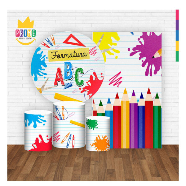 Kit Casado ABC Painel Redondo Trio Capas Cilindro Retangular Vertical Em Tecido - Image 2