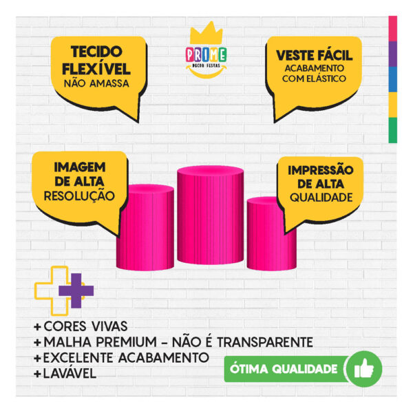 Trio Capa Cilindro Ripado Rosa Pink 3D Em Tecido Com Elástico 12 - Image 3
