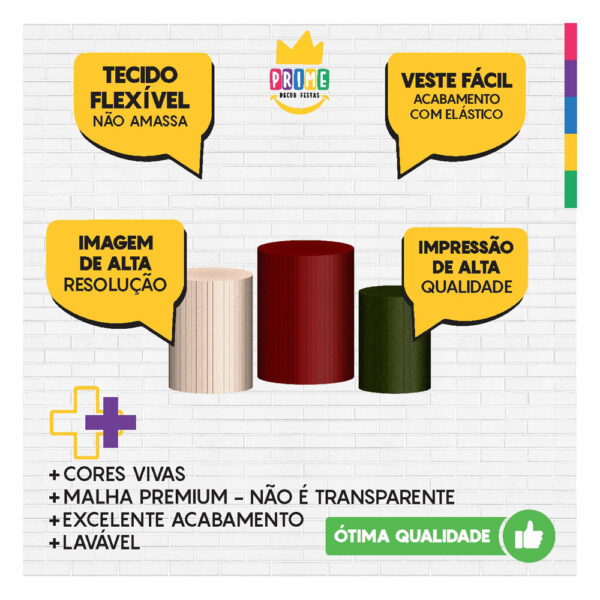 Trio Capa Cilindro Ripado Marfim-Vermelho-Verde 3D Em Tecido Com Elástico 6 - Image 3