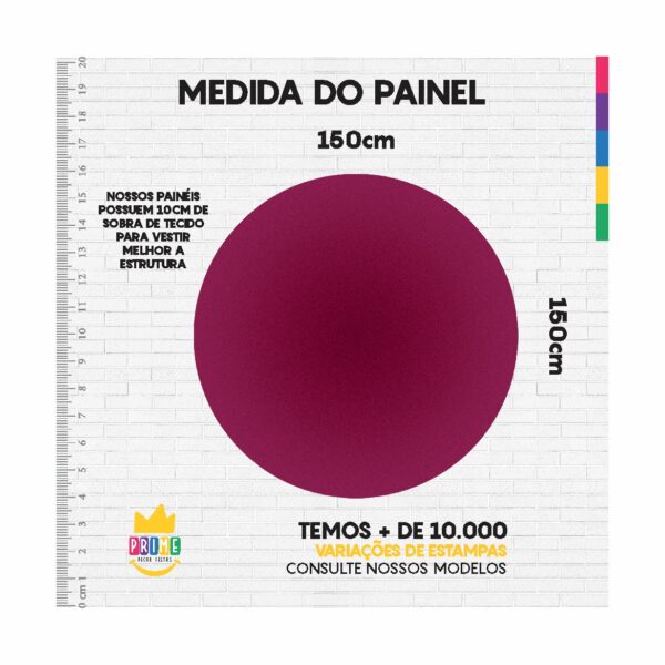 Painel Redondo 3D Rosa Choque Cor Lisa Tecido Sublimado 1,50m x 1,50m - Image 3