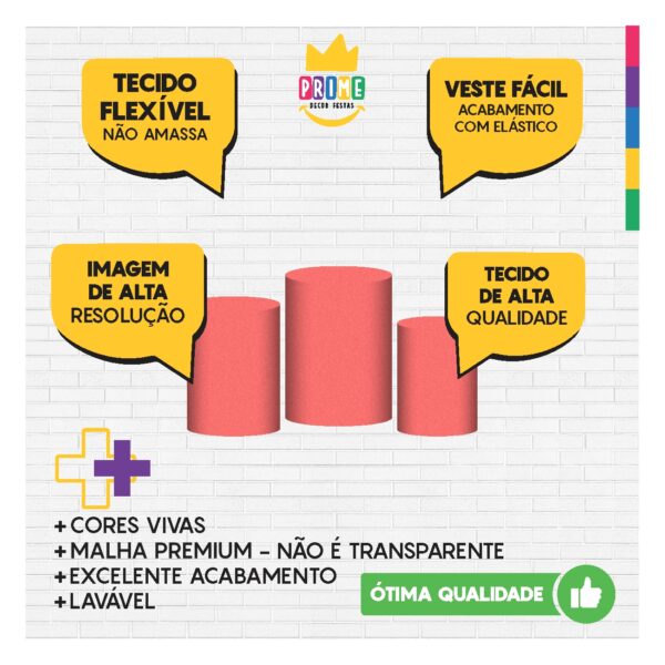 Trio Capa Cilindro Rosa Frutily 3D Em Tecido Com Elástico - Image 3