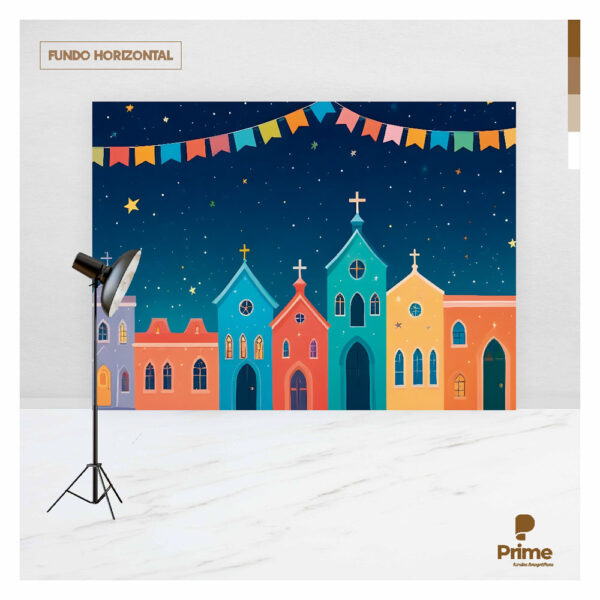 Fundo Fotográfico Cenário  Festa Junina Igreja Tecido 2,20m x 1,50m F994 - Image 4
