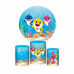 Trio Capa Cilindro + Painel Redondo 3D Baby Shark1,50m Veste Fácil