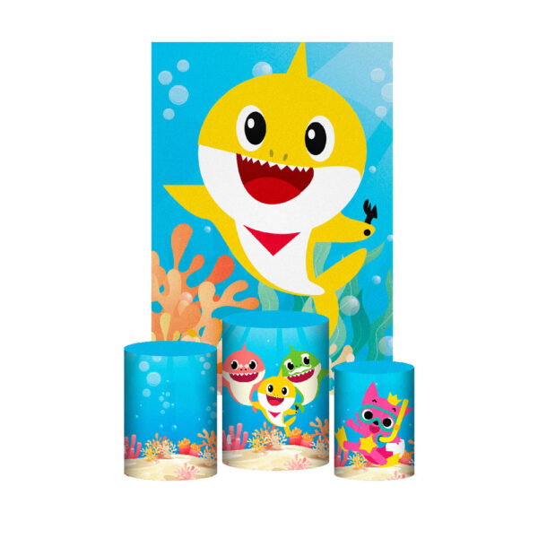 Kit Casado Baby Shark  Trio Capa Cilindro Retangular Tecido