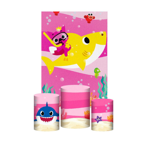 Kit Casado Baby Shark Rosa Trio Capa Cilindro Retangular Tecido