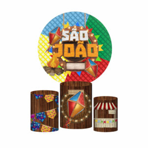 Trio Capa Cilindro + Painel Redondo 3D São João 1,50m Veste Fácil