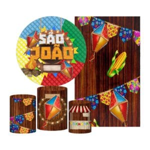 Kit Casado São João Painel Redondo Trio Capas Cilindro Retangular Vertical Em Tecido