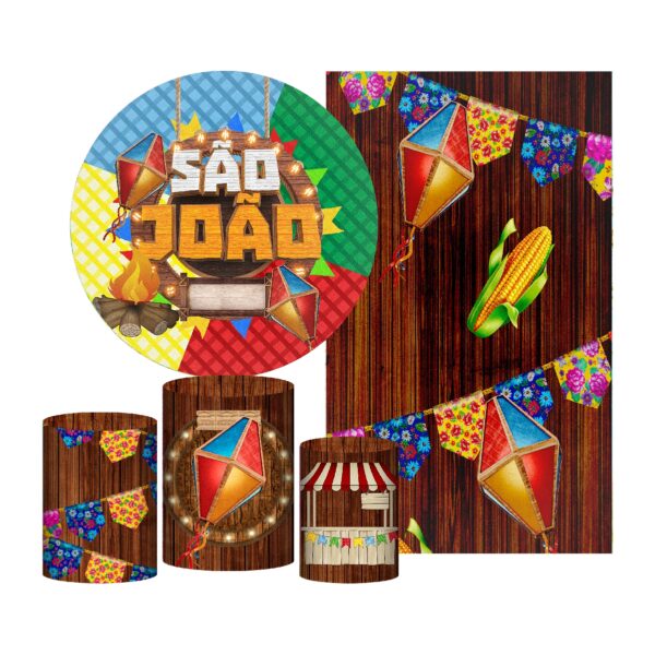 Kit Casado São João Painel Redondo Trio Capas Cilindro Retangular Vertical Em Tecido