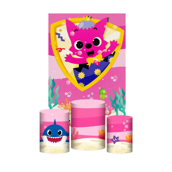 Kit Casado Baby Shark Rosa Trio Capa Cilindro Retangular Tecido
