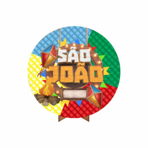 Painel Redondo 3D São João Tecido 50cm X 50cm Com Suporte MDF