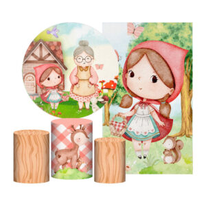 Kit Casado Chapeuzinho Painel Redondo Trio Capas Cilindro Retangular Vertical Em Tecido