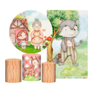 Kit Casado Chapeuzinho Painel Redondo Trio Capas Cilindro Retangular Vertical Em Tecido