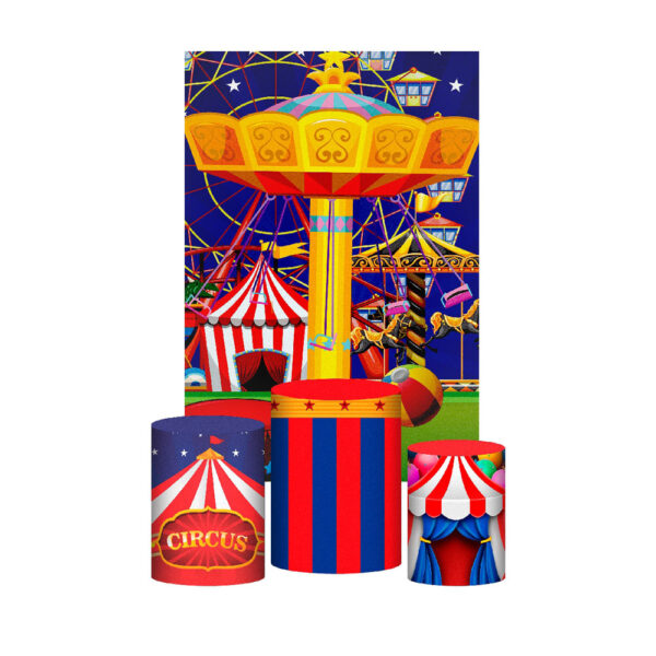 Kit Casado Circo Trio Capa Cilindro Retangular Tecido