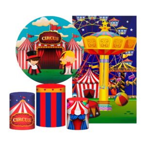 Kit Casado Circo Painel Redondo Trio Capas Cilindro Retangular Vertical Em Tecido