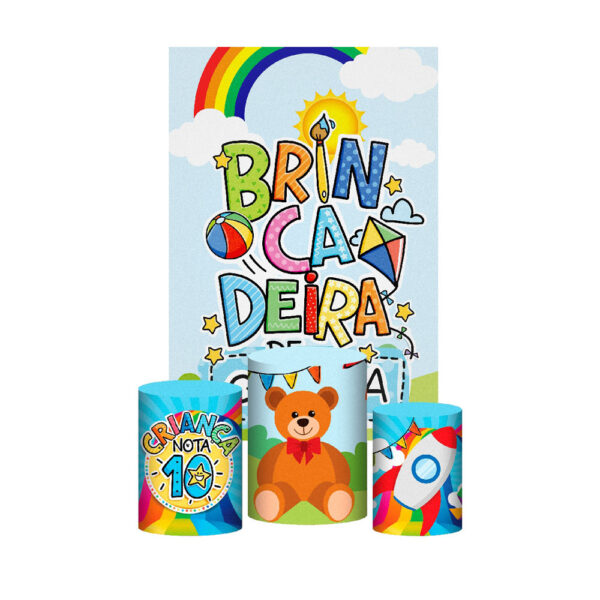 Kit Casado Dia das Crianças Trio Capa Cilindro Retangular Tecido