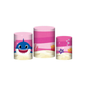 Trio Capa Cilindro Baby Shark Rosa 3D Em Tecido Com Elástico