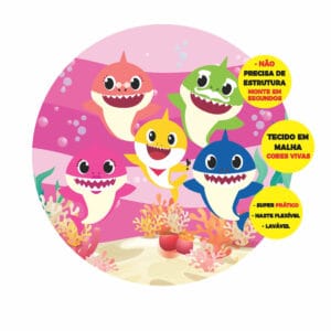 Painel Redondo 3D Baby Shark Rosa Abre Fácil 1,50m X 1,50m