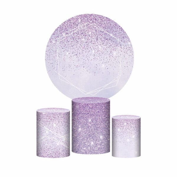Trio Capa Cilindro + Painel Redondo 3D Glitter Lilás 1,50m Veste Fácil