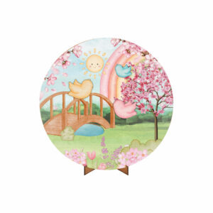 Painel Redondo 3D Jardim Tecido 50cm X 50cm Com Suporte MDF