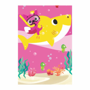 Painel de Festa Retangular 3D Baby Shark Rosa casadinho 1,50m x 2,20
