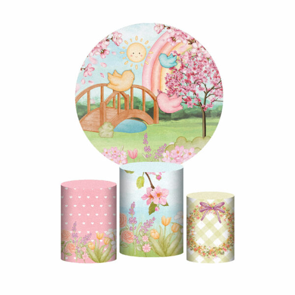 Trio Capa Cilindro + Painel Redondo 3D Jardim 1,50m Veste Fácil