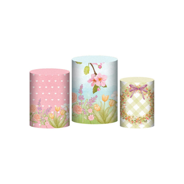 Trio Capa Cilindro Jardim 3D Em Tecido Com Elástico