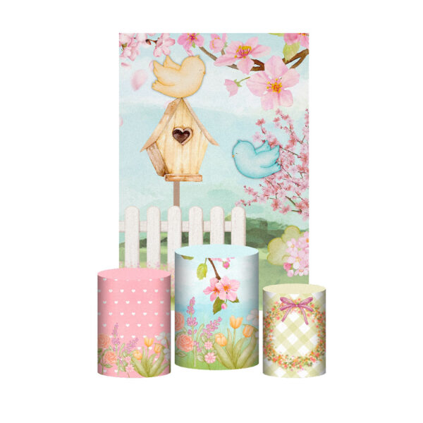 Kit Casado Jardim Trio Capa Cilindro Retangular Tecido